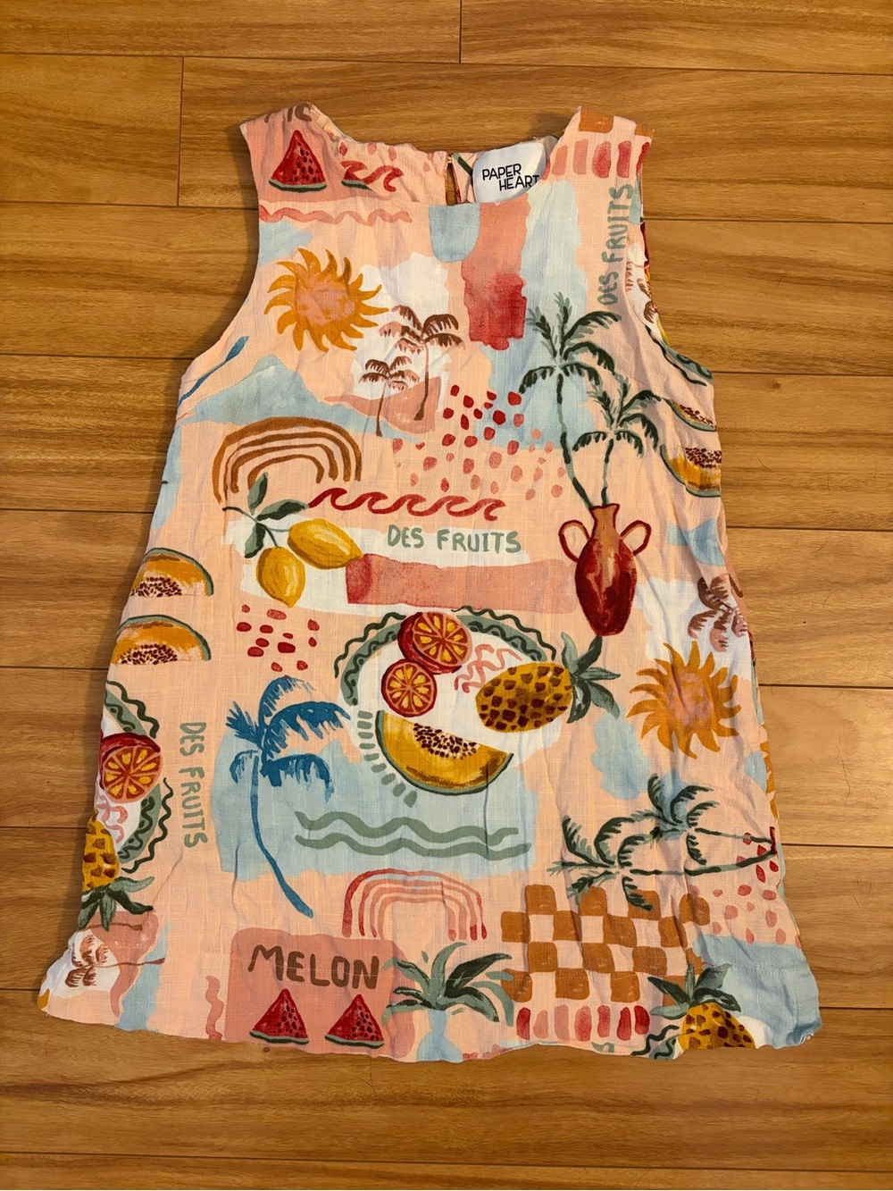Paper Heart Linen Pink Tropical Fruit Mini Dress